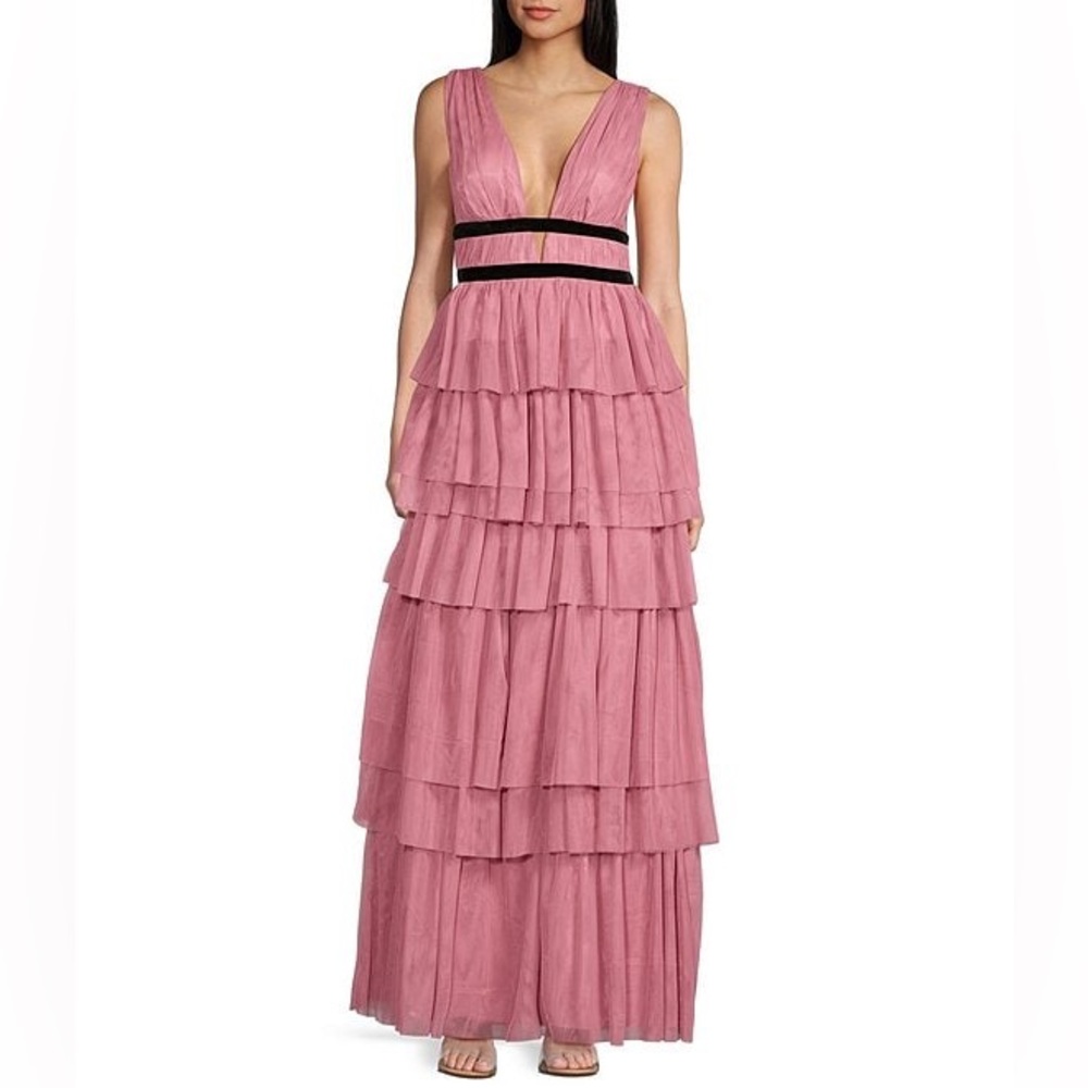 Elegant Pink Tiered Maxi Dress